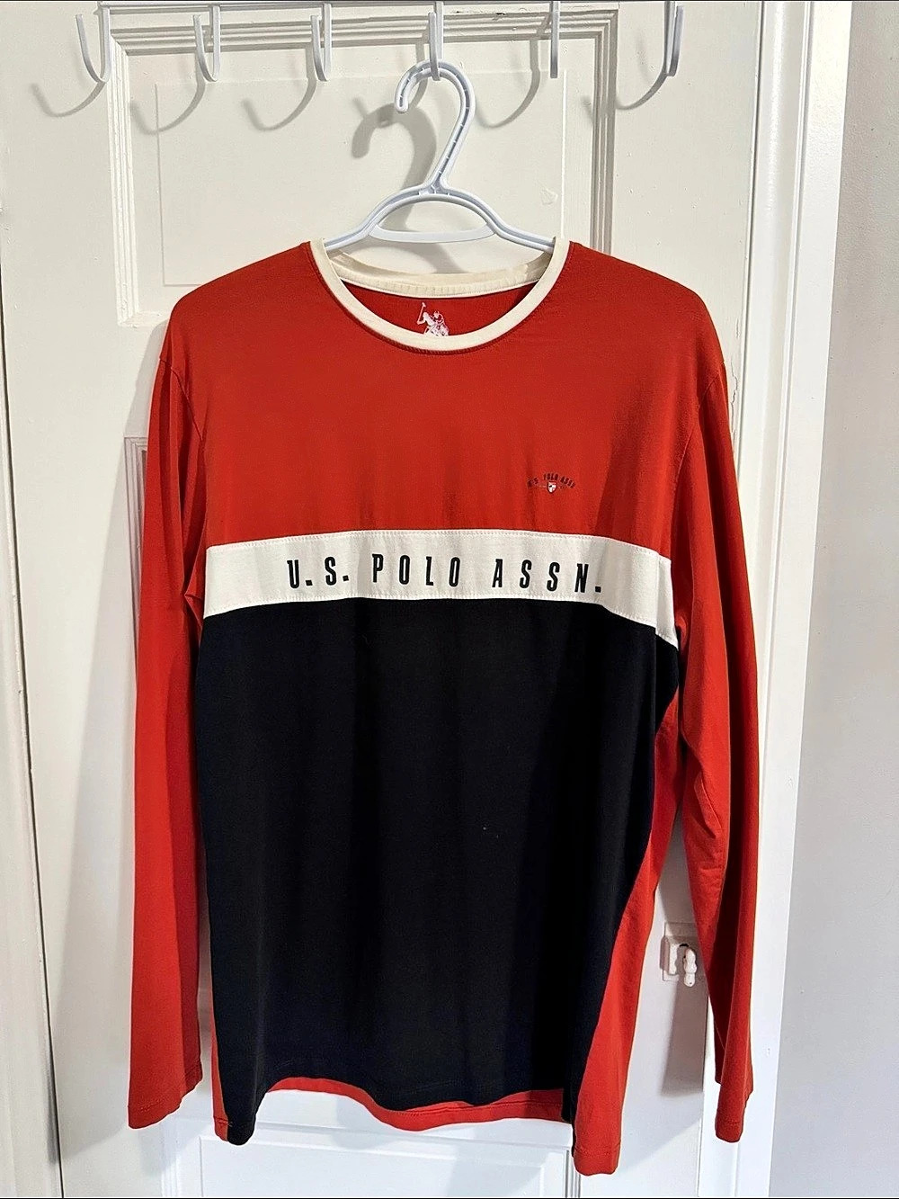 U.S. Polo Assn. Color Block Long Sleeve Tee Red & Black XL